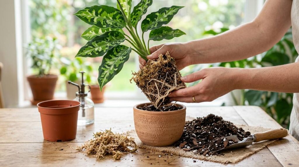 アグラオネマピクタムの植え替えの時期と失敗しにくい鉢や用土の選び方